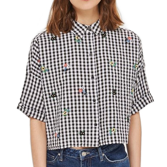 Topshop Tops - TOPSHOP | NWOT Checker Print Plaid Floral Crop Top